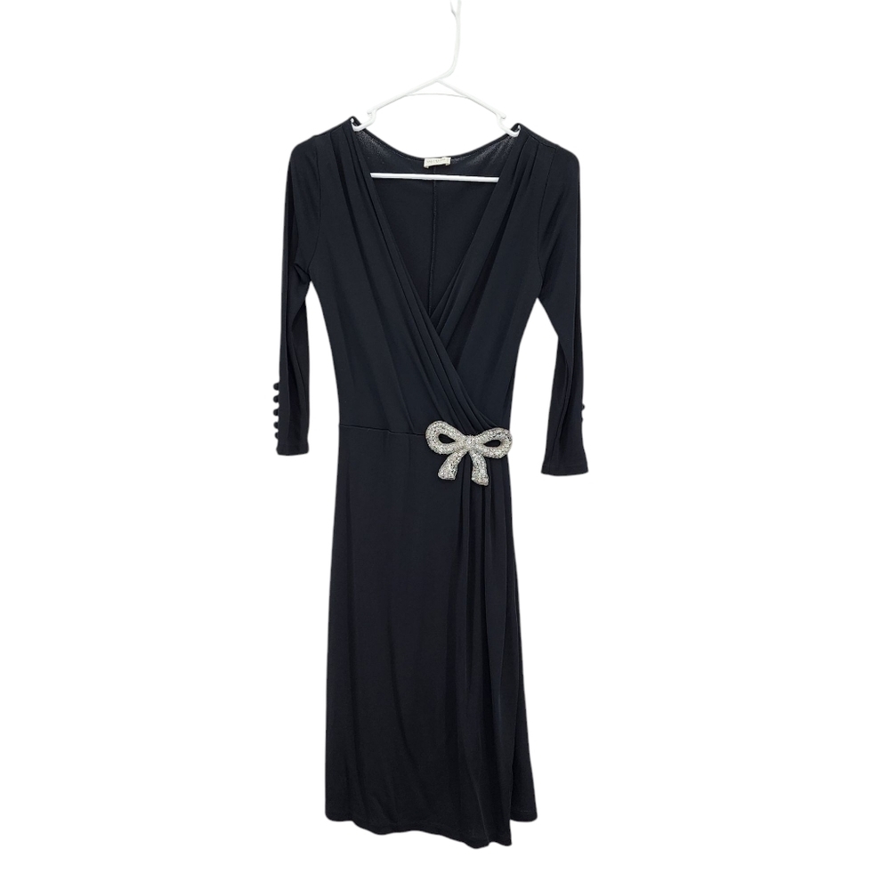 Valentino Roma Women's Faux Wrap Rhinestone Bow Midi Dress